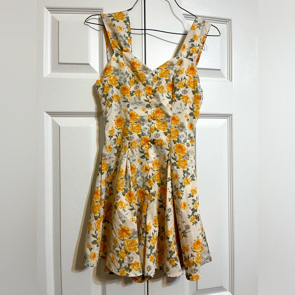 Floral, Orange and White Dress, Sleeveless